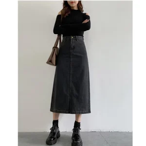Alice Rok-Highwaist Rok Jeans Wanita / Kekinian Fashion Split Denim Rok